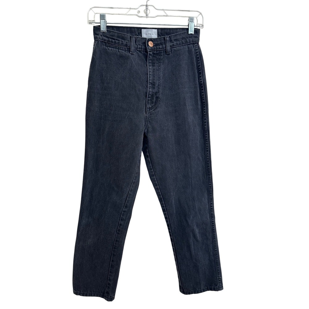 DOEN High Rise Straight Leg Jeans Washed Black 100% Cotton Made in USA‎ Size 25